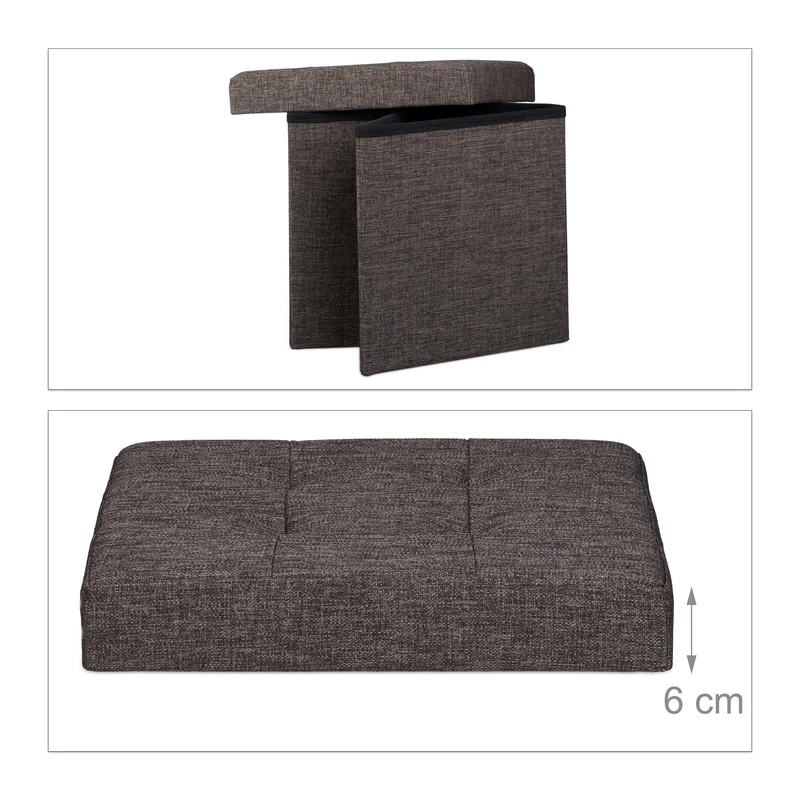 Tabouret pliant en lin pouf de rangement pliable 38 x 38 cm marron 2013101