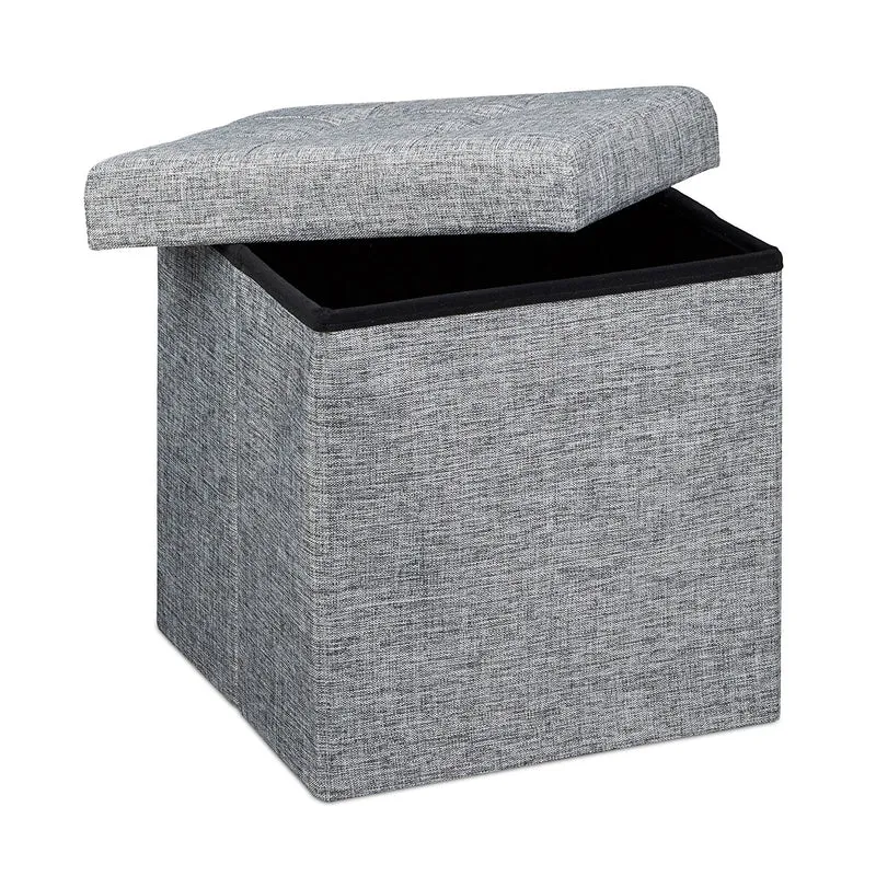 Tabouret pliant en lin pouf de rangement pliable 38 x 38 cm gris 2013100