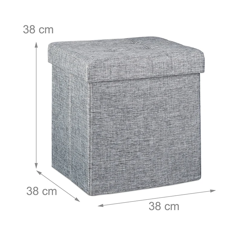 Tabouret pliant en lin pouf de rangement pliable 38 x 38 cm gris 2013100