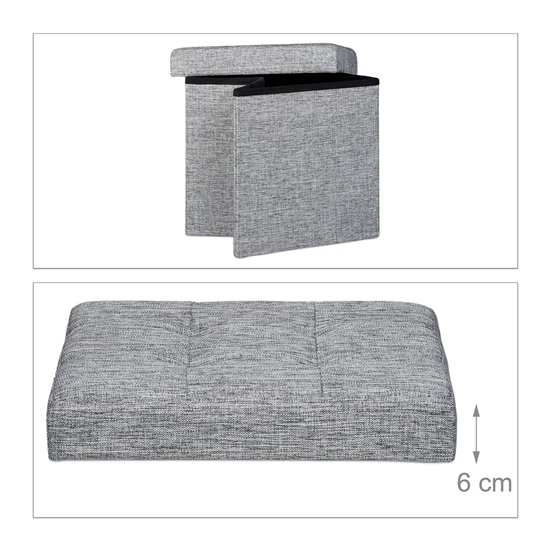 Tabouret pliant en lin pouf de rangement pliable 38 x 38 cm gris 2013100