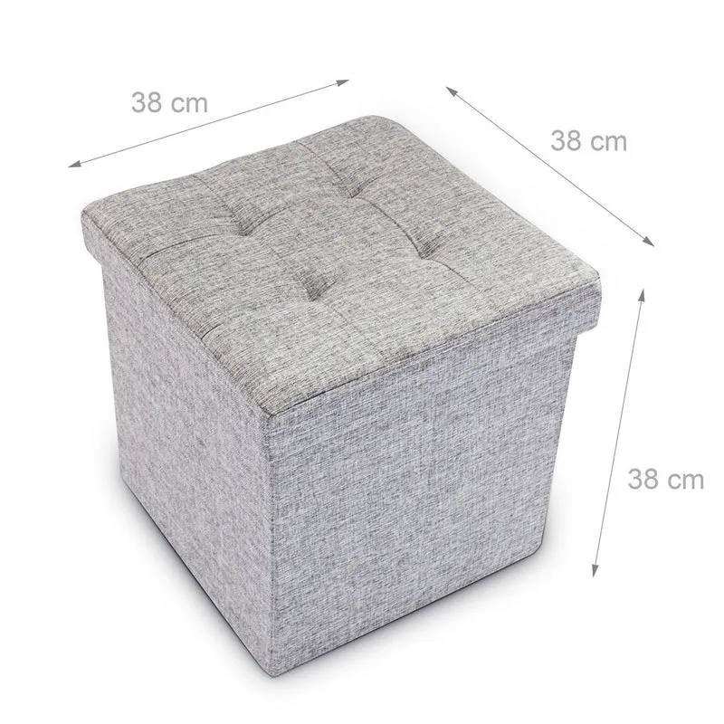 Tabouret pliant en lin pouf de rangement pliable 38 x 38 cm gris 2013100