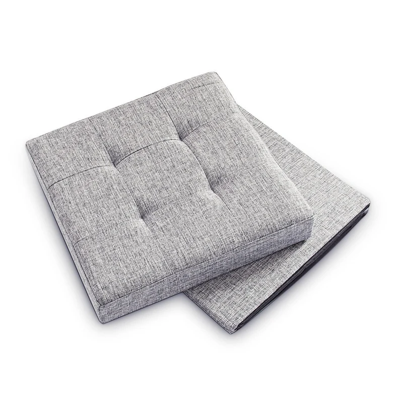 Tabouret pliant en lin pouf de rangement pliable 38 x 38 cm gris 2013100