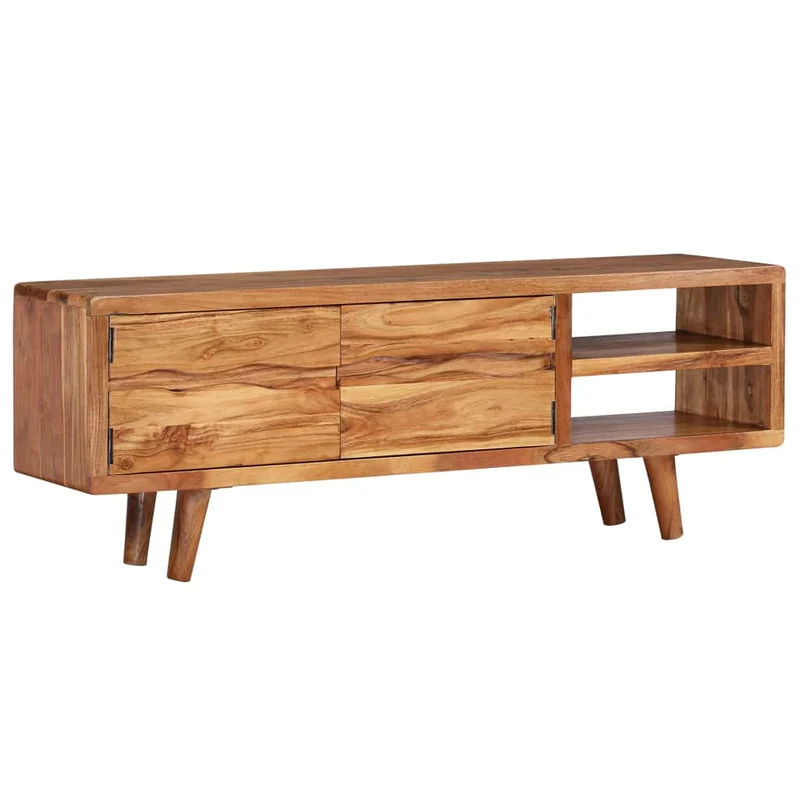 Meuble télé buffet tv télévision design pratique bois d'acacia avec portes sculptées 117 cm 2502119