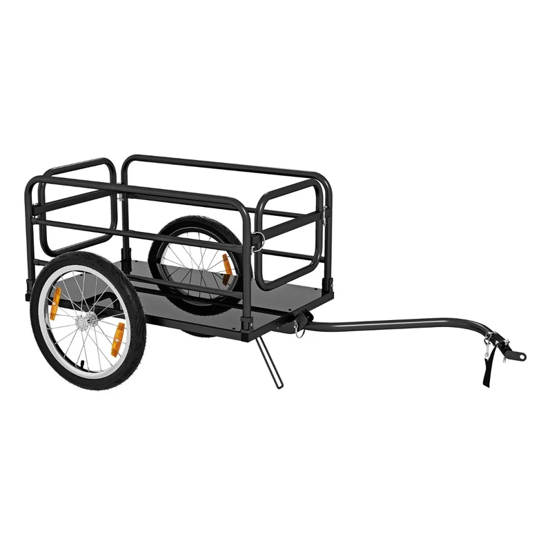 Remorque de vélo pliable 145,5 x 61 x 58 cm charge 55 kg housse amovible ambiance extérieure en métal noir 20_0018667