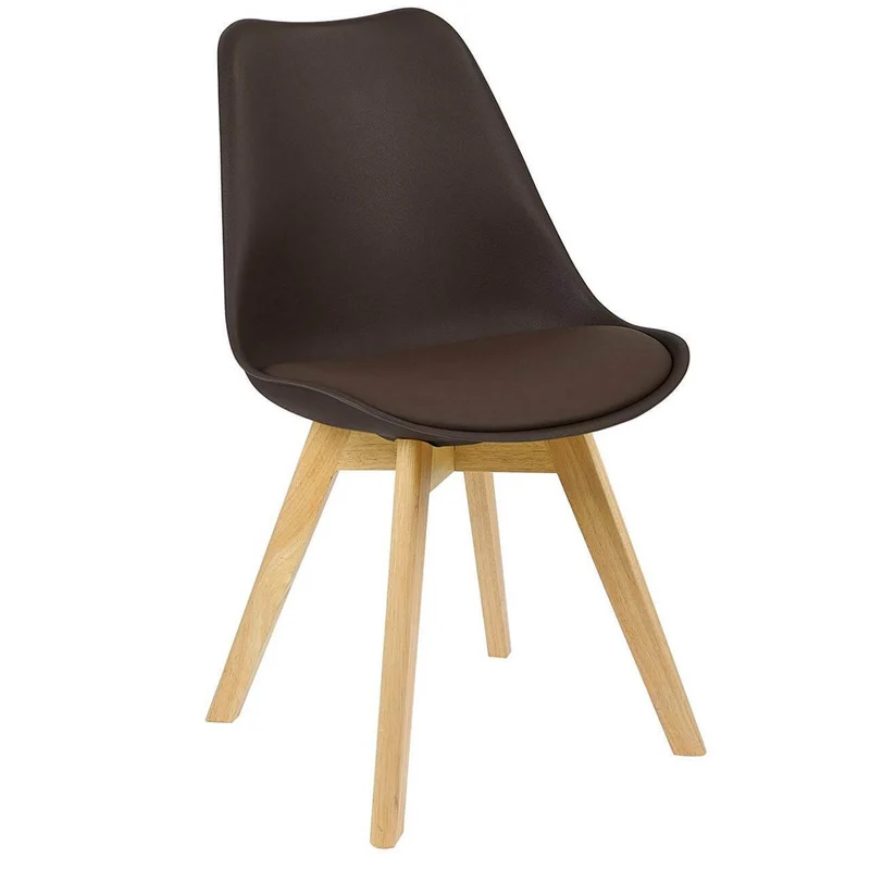 Chaise de salle à manger faux cuir pieds bois marron 19_0000126