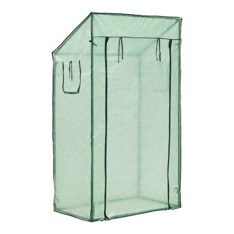 Serre de tomates marzano en acier et polyéthylène à porte et 2 fenêtres zippée 100 x 60 x 143 - 174 cm vert 03_0008259