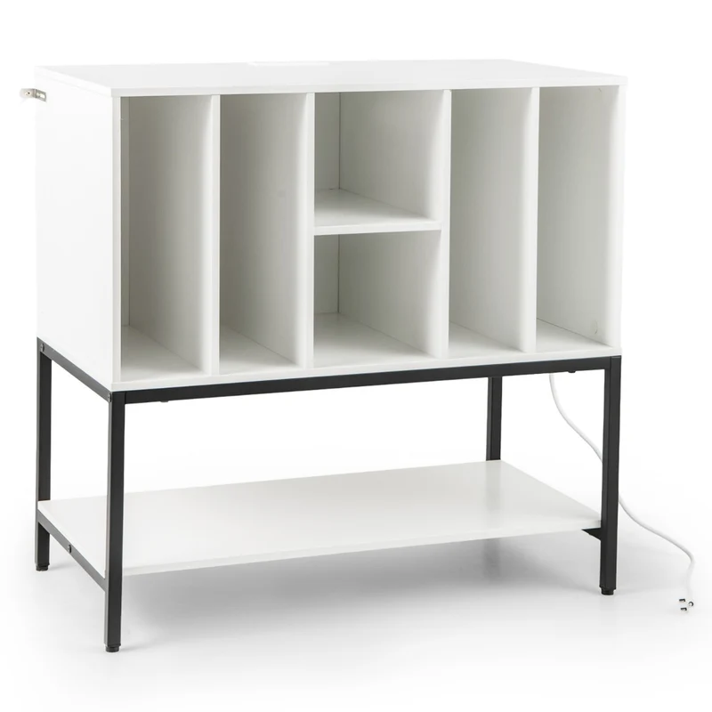 Support pour tourne-disque avec station de recharge 80 x 45 x 79,5 cm rangement ample style moderne et épuré en mdf blanc 20_0013705