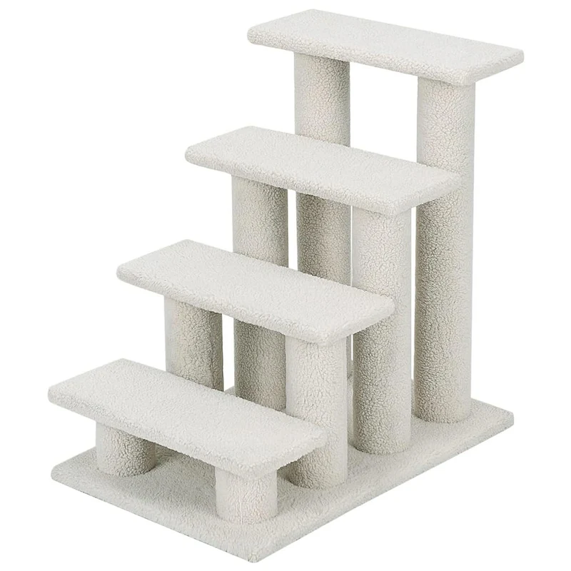 Arbre à chat en escalier 60,5 x 40 x 60 cm espace idéal pour plusieurs chats design moderne en cachemire blanc 20_0010123