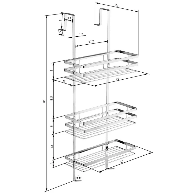 Étagère douche en acier inoxydable salle de bains 30 x 21 x 80 cm accessoires KD 3208037