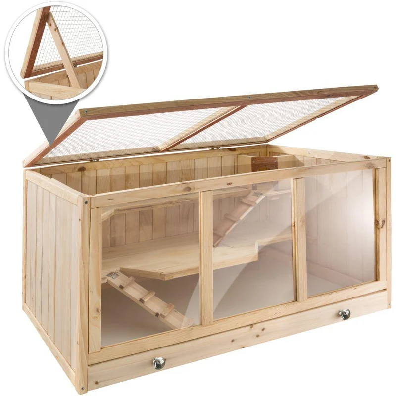 Cage à hamster cochon d’inde petits rongeurs en bois plusieurs étages avec rampes tiroir intégré pour un nettoyage facile 95 x 50 x 50 cm 3708168
