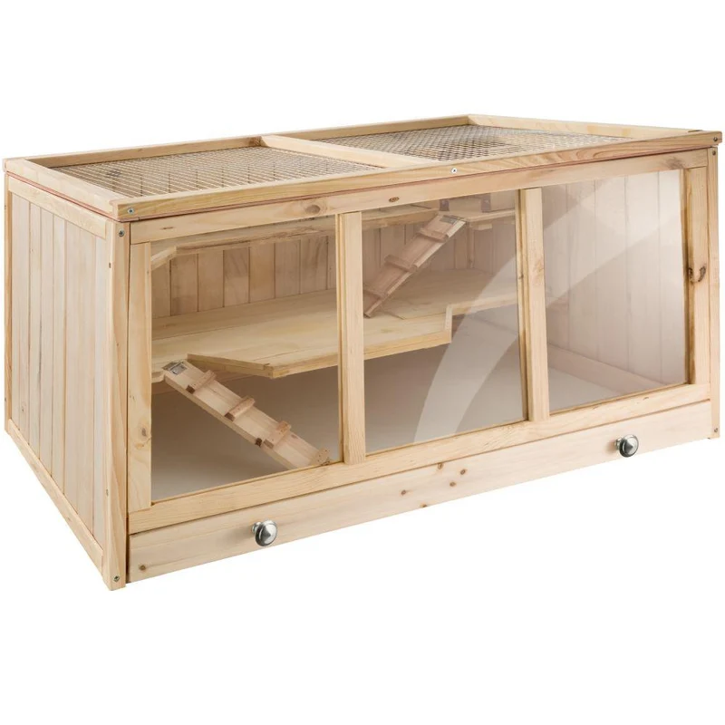 Cage à hamster cochon d’inde petits rongeurs en bois plusieurs étages avec rampes tiroir intégré pour un nettoyage facile 95 x 50 x 50 cm 3708168