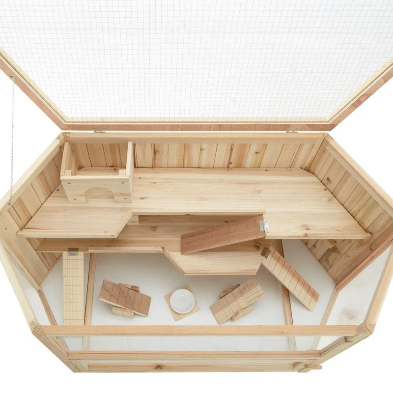 Cage à lapin hamster cochon d’indes petits rongeurs en bois plusieurs étages toit amovible accessoires inclus 115 x 60 x 58 cm 3708169