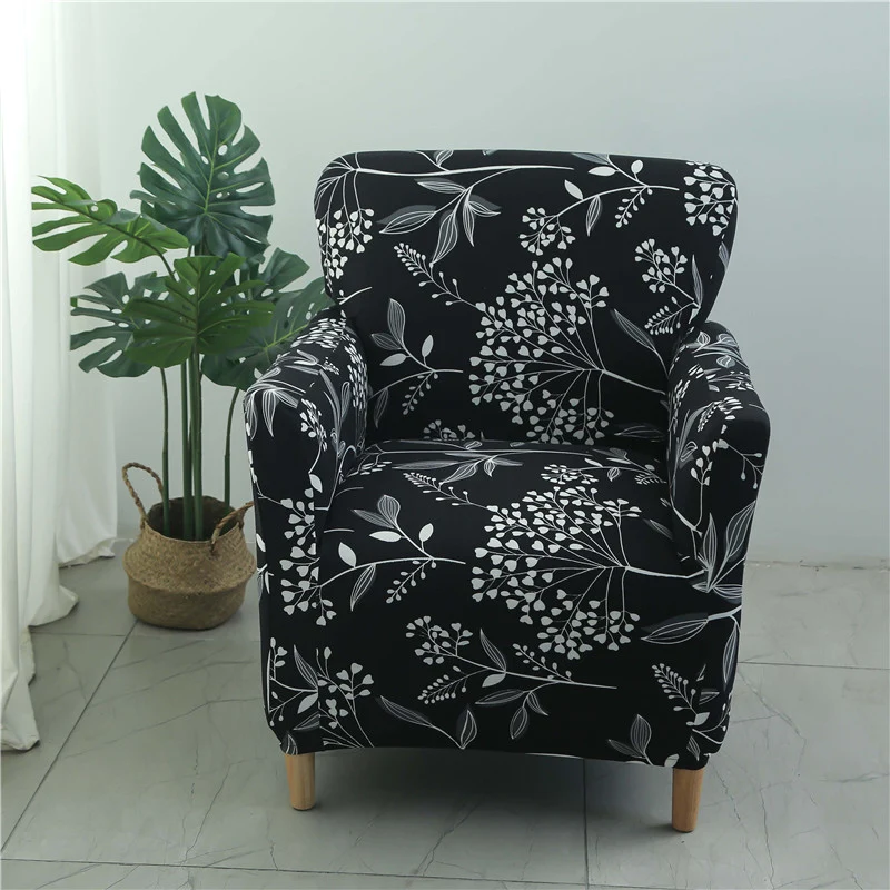 Housse fauteuil Scandinave Fleurie Noir et Blanc