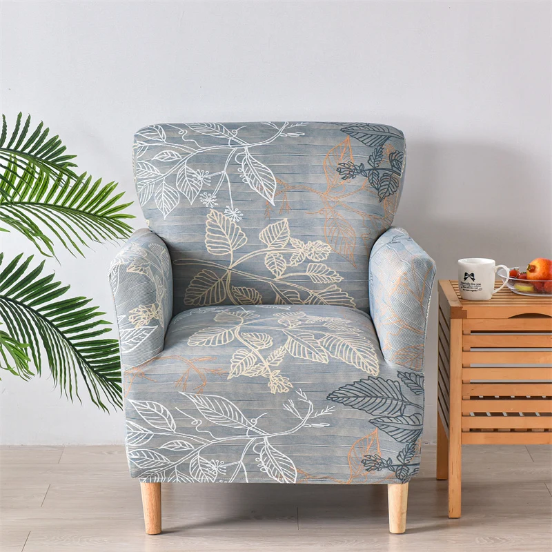 Housse fauteuil Scandinave Fleurie Grise