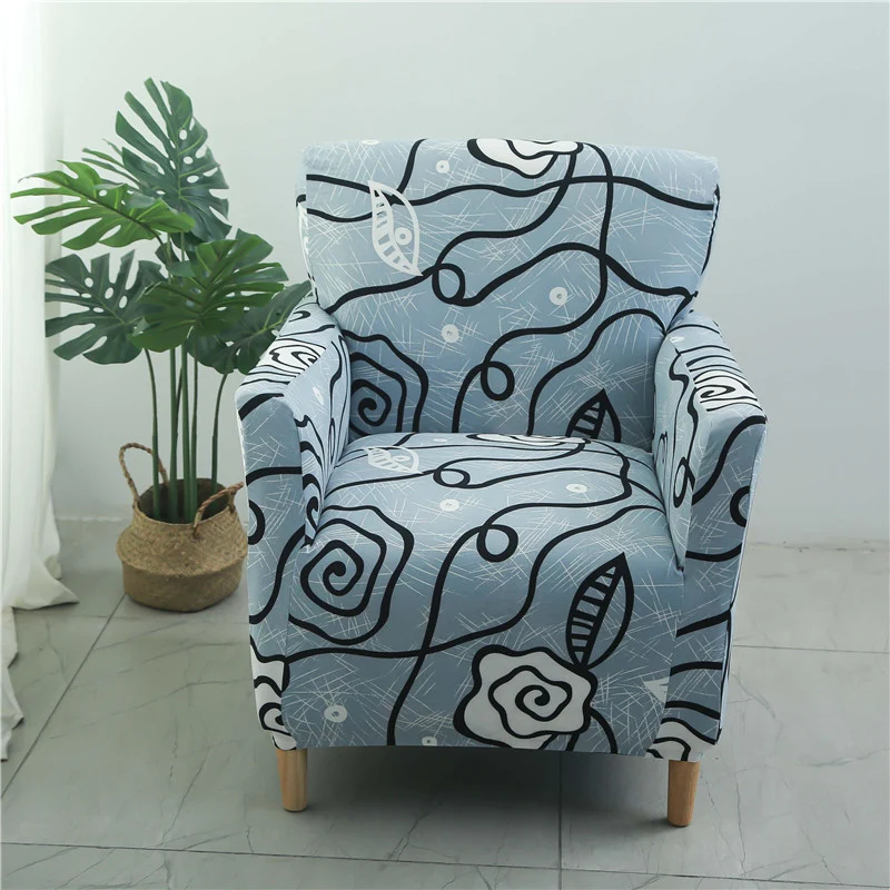 Housse fauteuil Scandinave Fleurie Bleue