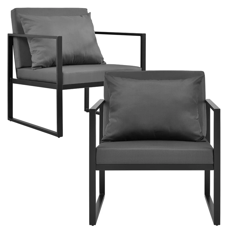 Salon de jardin ensemble de jardin table basse avec canapé et chaises extérieures métal verre polyester noir 03_0003587