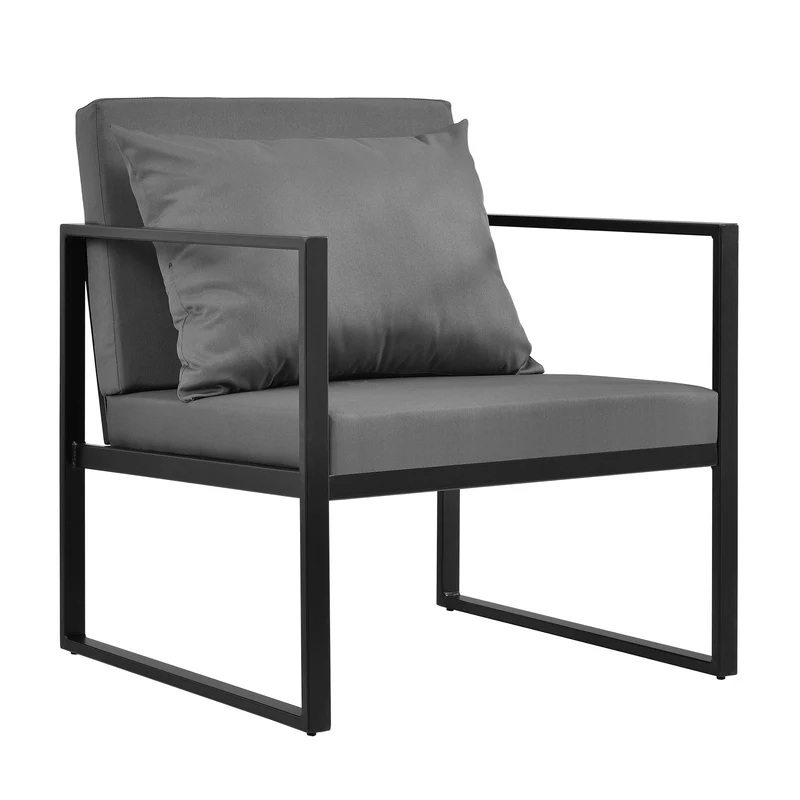 Salon de jardin ensemble de jardin table basse avec canapé et chaises extérieures métal verre polyester noir 03_0003587
