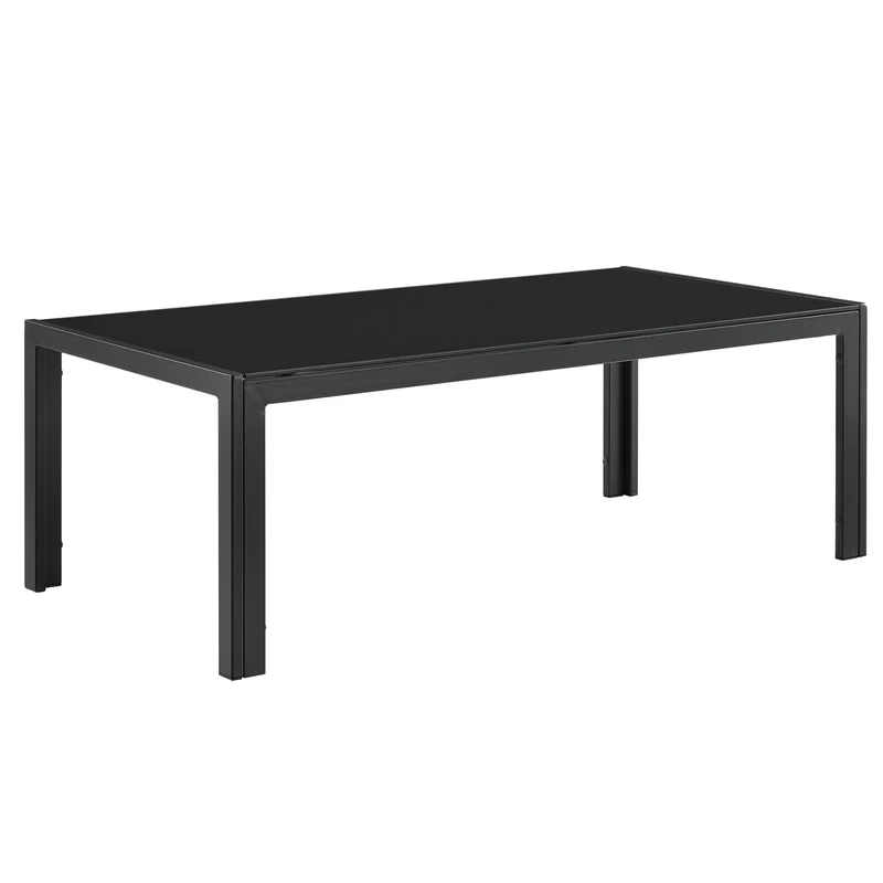 Salon de jardin ensemble de jardin table basse avec canapé et chaises extérieures métal verre polyester noir 03_0003587