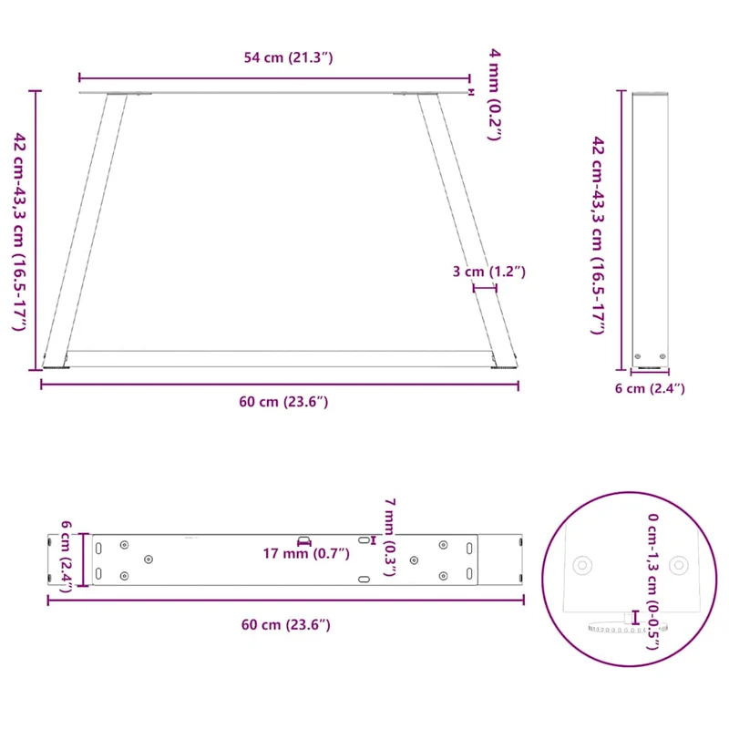 Lot de 2 pieds de table basse en forme de V 60 x 42-43,3 cm stable moderne en acier blanc 02_0056848