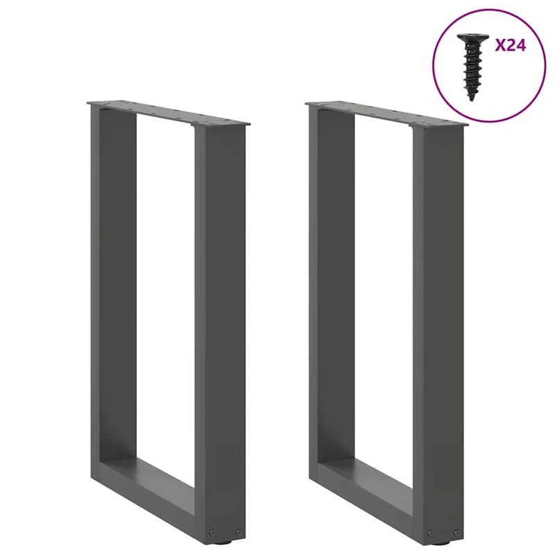Lot de 2 pieds de table à manger en U ajustables 50 x 72 cm design moderne ambiance élégante en acier anthracite 02_0057418
