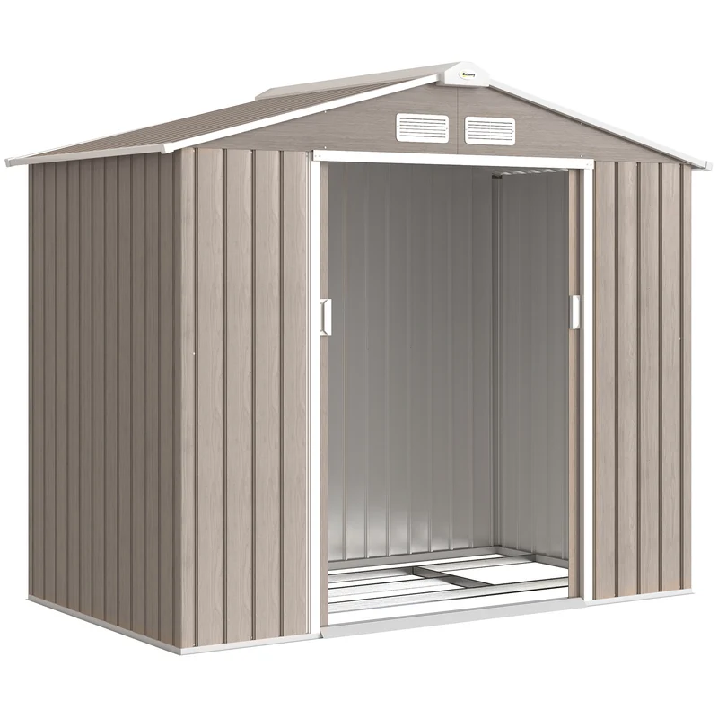 Abri de jardin grande remise pour outils 213 x 130 x 185 cm porte coulissante industriel en acier galvanisé marron clair 21_0004029