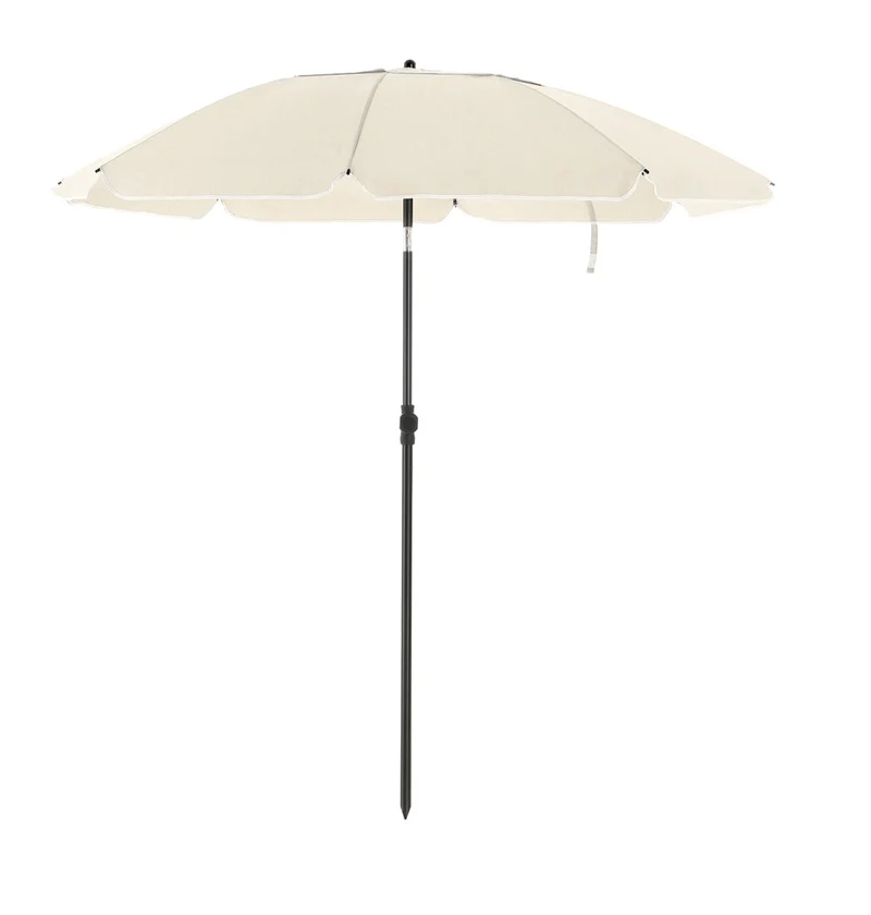 Parasol de jardin diamètre 1,6 m ombrelle protection UPS 50+ inclinable portable résistant au vent baleines en fibre de verre avec sac beige 12_0001766