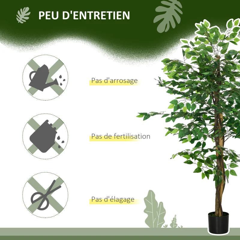 Plante artificielle ficus décor salon 150 x 15 x 12.5 cm grand réalisme sans entretien contemporain en plastique vert 21_0001309