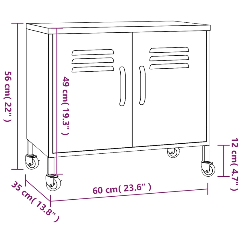Armoire de rangement mobile avec étagère réglable 60 x 35 x 56 cm en acier anthracite 02_0046900