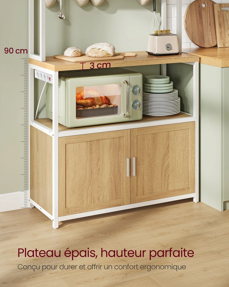 Étagère de cuisine avec support pour micro-ondes 40 x 80 x 170 cm pratique et robuste style rustique en aggloméré doré chêne 12_0012130