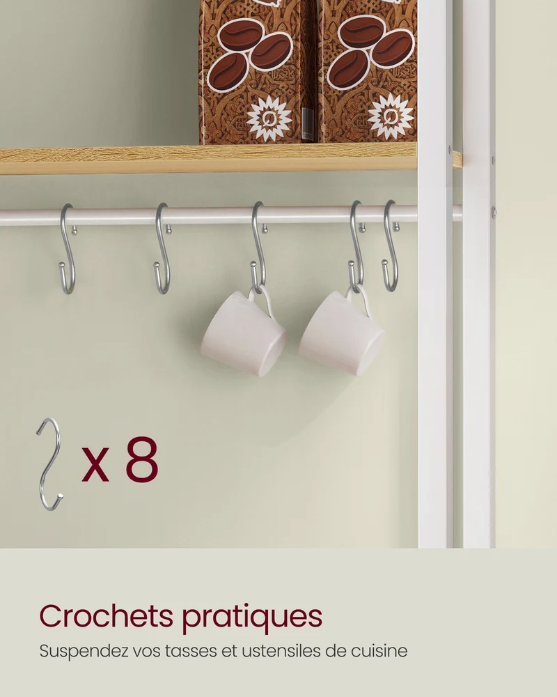 Étagère de cuisine avec support pour micro-ondes 40 x 80 x 170 cm pratique et robuste style rustique en aggloméré doré chêne 12_0012130