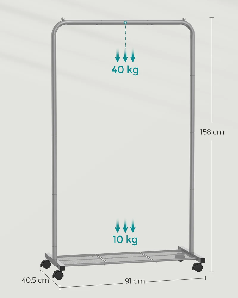 Portant à vêtements en acier avec étagère de rangement 40,5 x 91 x 158 cm pratique moderne en acier gris 12_0011903