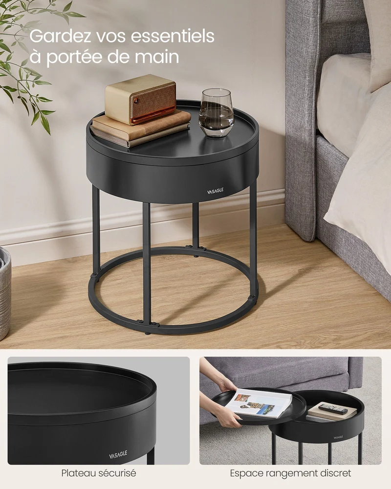 Lot de 2 tables basses gigognes modernes style épuré pour salon chambre balcon 60 x 60 x 45 cm en MDF noir d'encre 12_0011886