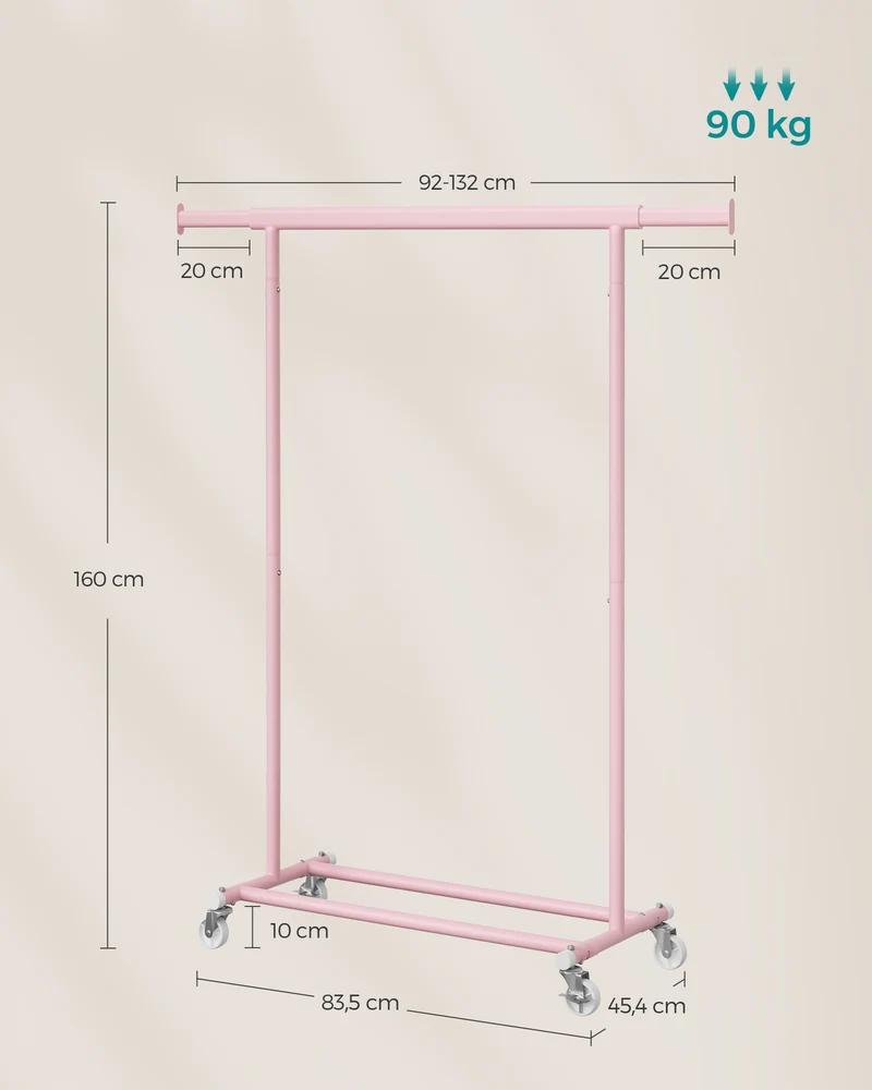Table de bureau réglable en hauteur 45,4 x 92-132 x 160 cm design moderne confort ergonomique en acier rose bonbon 12_0011606