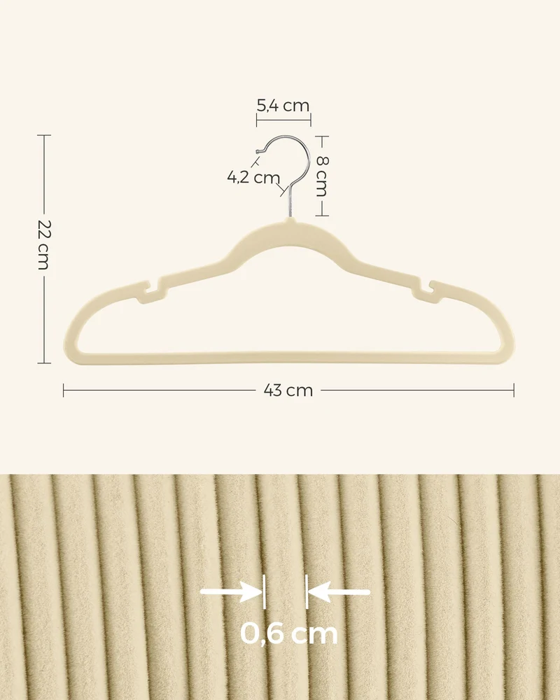Lot de 30 cintres en velours antiglisse avec encoches barre pour pantalons 43 x 22 cm gain de place style moderne en velours beige sable 12_0010494