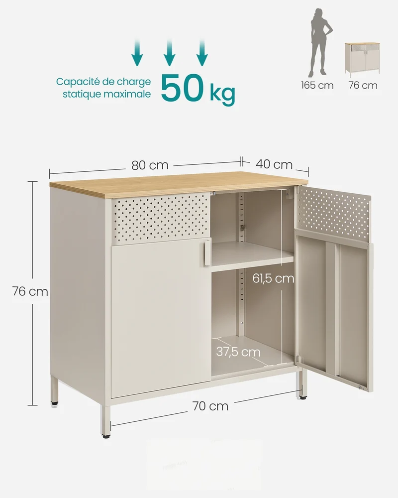 Buffet de rangement double porte aimantée avec étagère réglable 40 x 80 x 76 cm style industriel en aggloméré marron 12_0010131