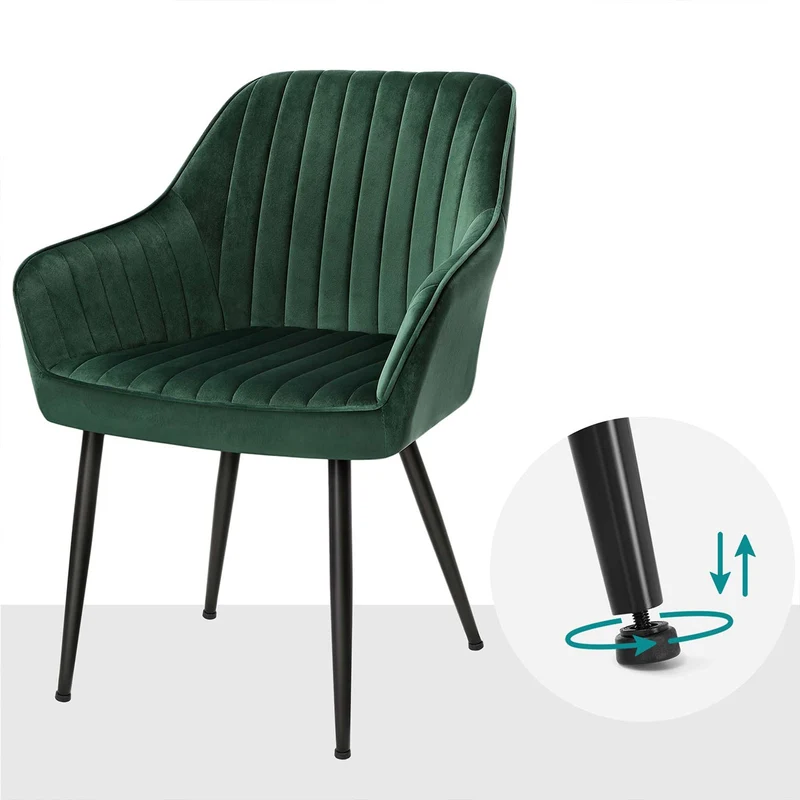Lot de 6 chaise de salle à manger rembourrée avec accoudoirs 60 x 62,5 x 85 cm confort ergonomique style moderne en velours gris 12_0009256