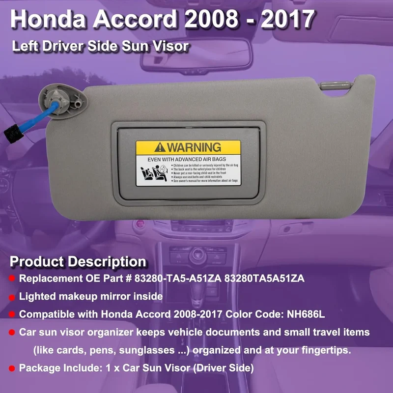 Pare-Soleil Honda Accord 2008-2017 avec Miroir de Courtoisie