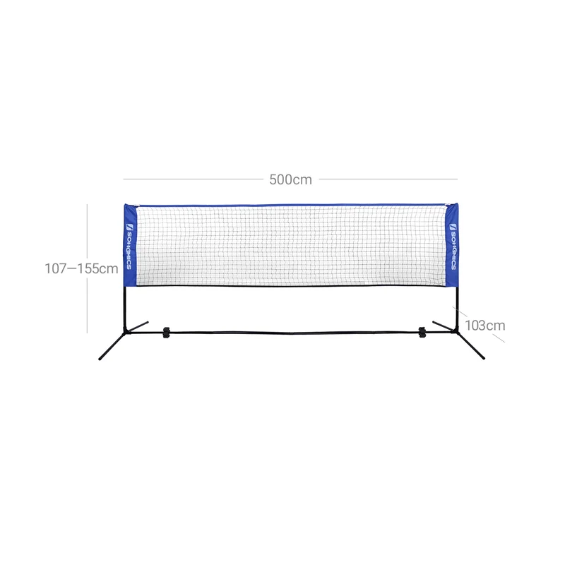 Filet de badminton réglable extérieur 500 x 103 cm facile à installer pour loisirs en PE bleu 12_0009335