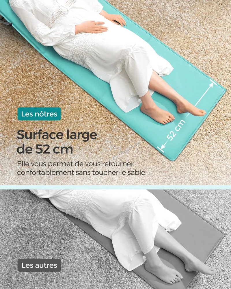 Chaise longue transat de plage bain de soleil dossier inclinable portable avec bandoulières pour camping jardin piscine 158 x 55 cm 12_0004960