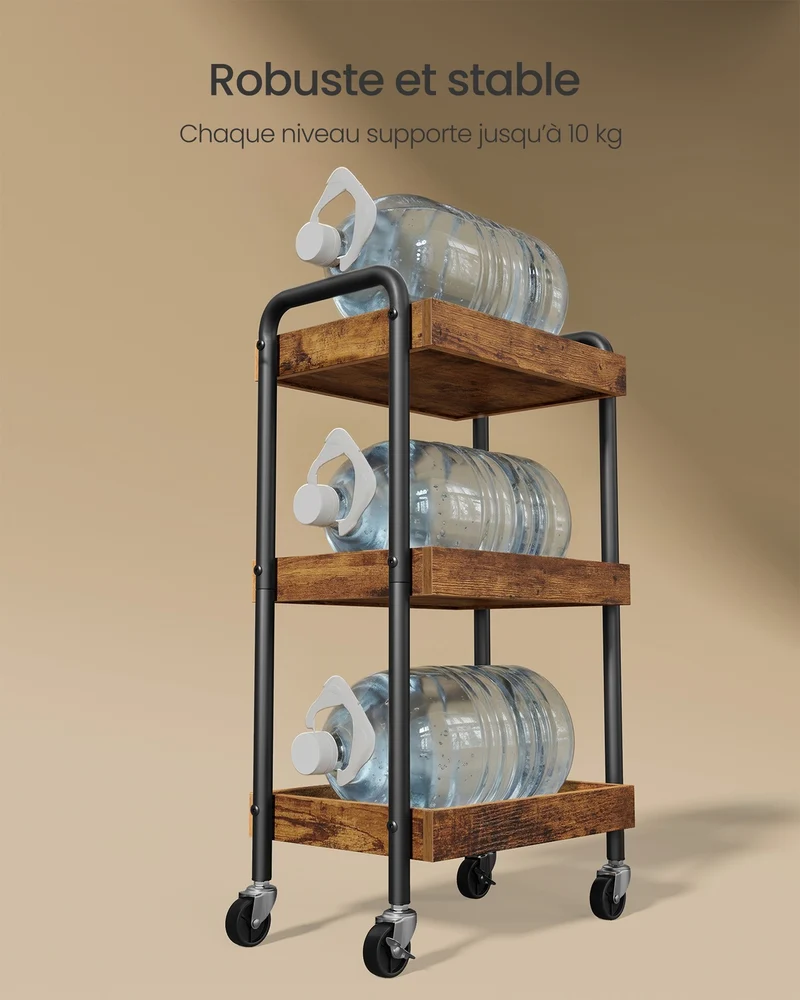 Chariot de rangement à roulettes étagère cuisine 27,5 x 41,3 x 73 cm pratique design rustique en acier marron 12_0013184