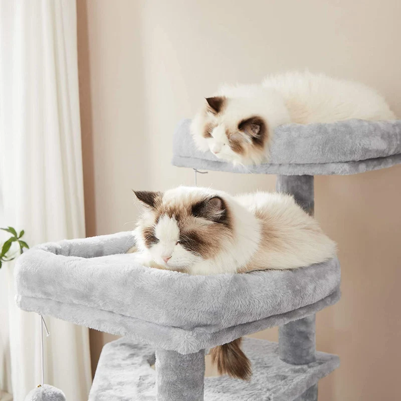 Arbre à chat tour de jeux avec hamac et plateformes 50 x 45 x 142 cm ambiance cosy en aggloméré gris clair 12_0010649