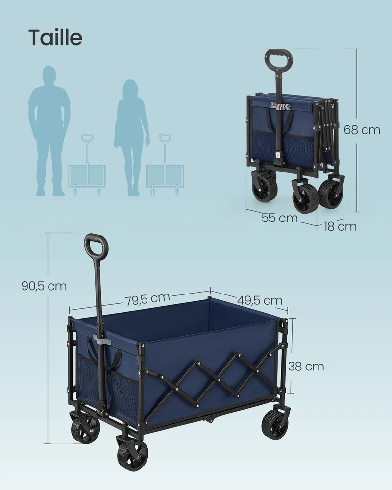 Chariot de transport pliable extérieur jardin 42 x 67 x 90,5 cm capacité 180 kg design pratique en acier beige sable 12_0012654