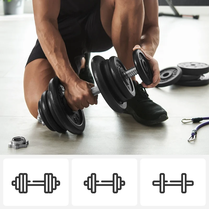 Lot de 2 haltères courts en fonte pour entraînement musculaire efficace 30 x 15 x 15 cm ergonomiques en fer noir 12_0009831