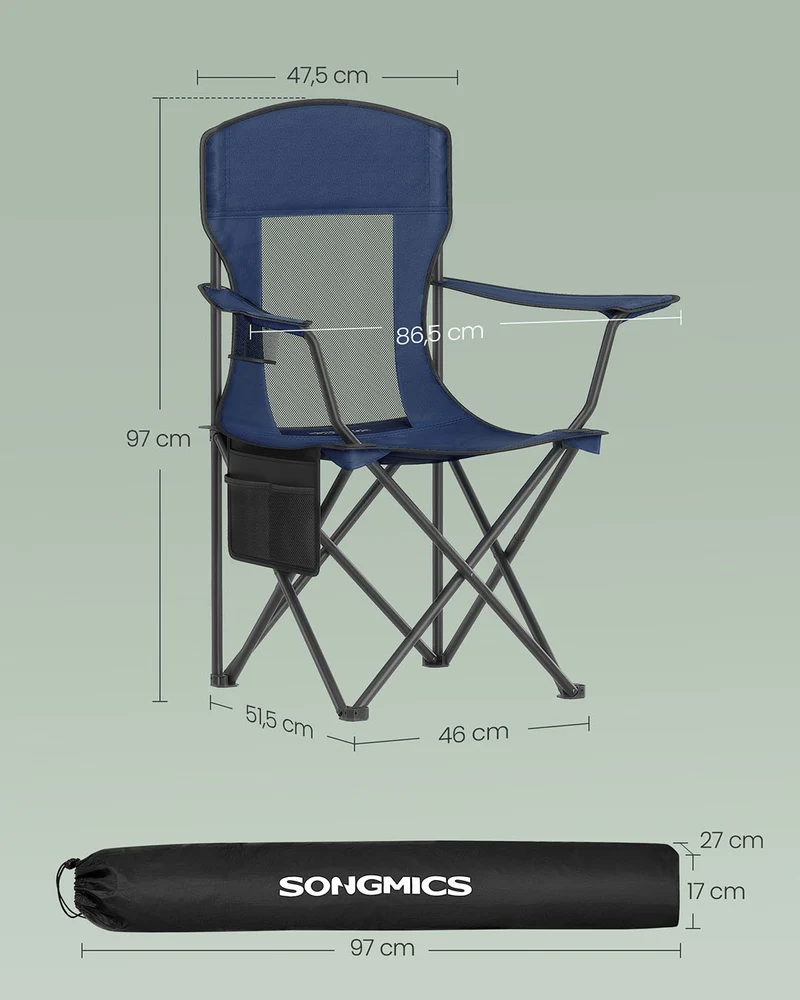 Chaises de camping respirantes lot de 2 pliantes dossier haut accoudoirs réglables porte-gobelet supporter jusqu'à 150 kg pour jardin sport en plein air noir d'encre gcb028b02 12_0004979