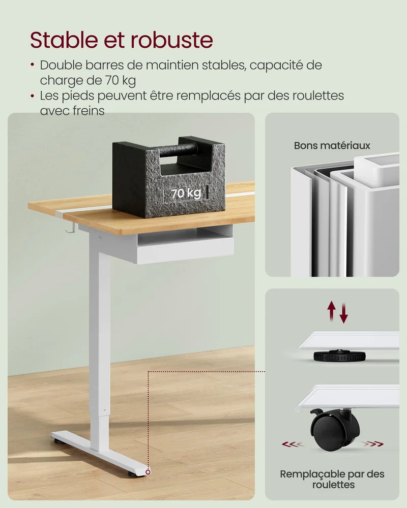 Bureau assis-debout réglable hauteur 60 x 120 cm fonction mémoire 4 positions design rustique en aggloméré chêne 12_0010087