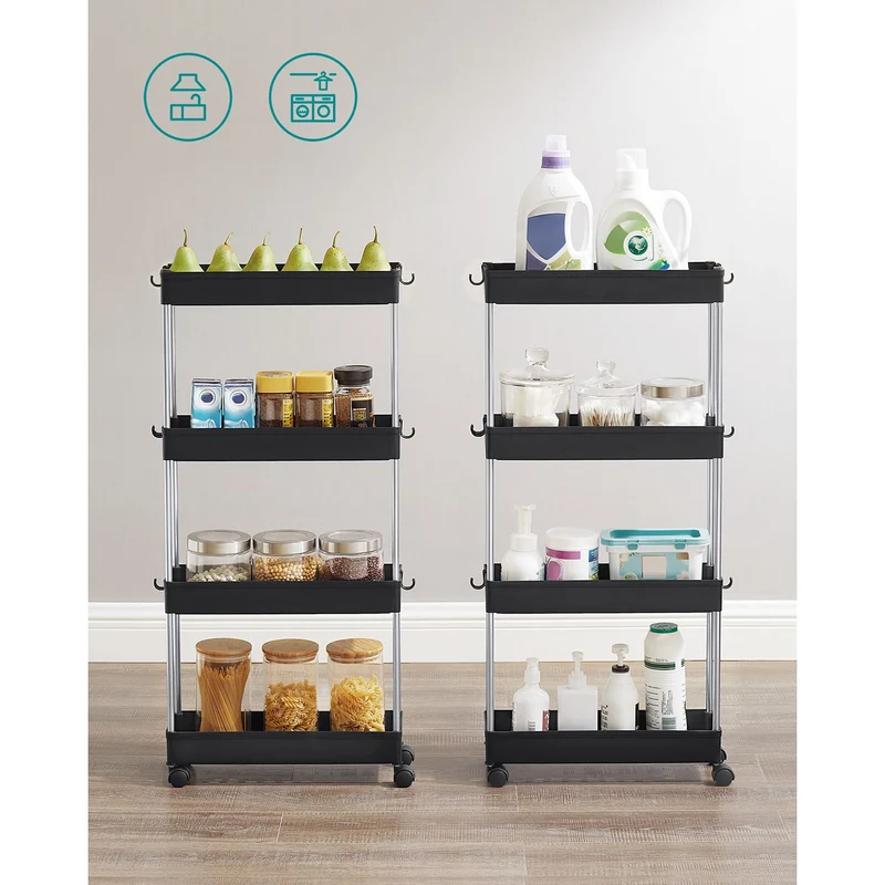 Chariot de rangement mobile sur 4 niveaux étagère sur roulettes pour salle de bain et cuisine étroites 40 x 13.5 x 86 cm blanc ksc08wt 12_0005021