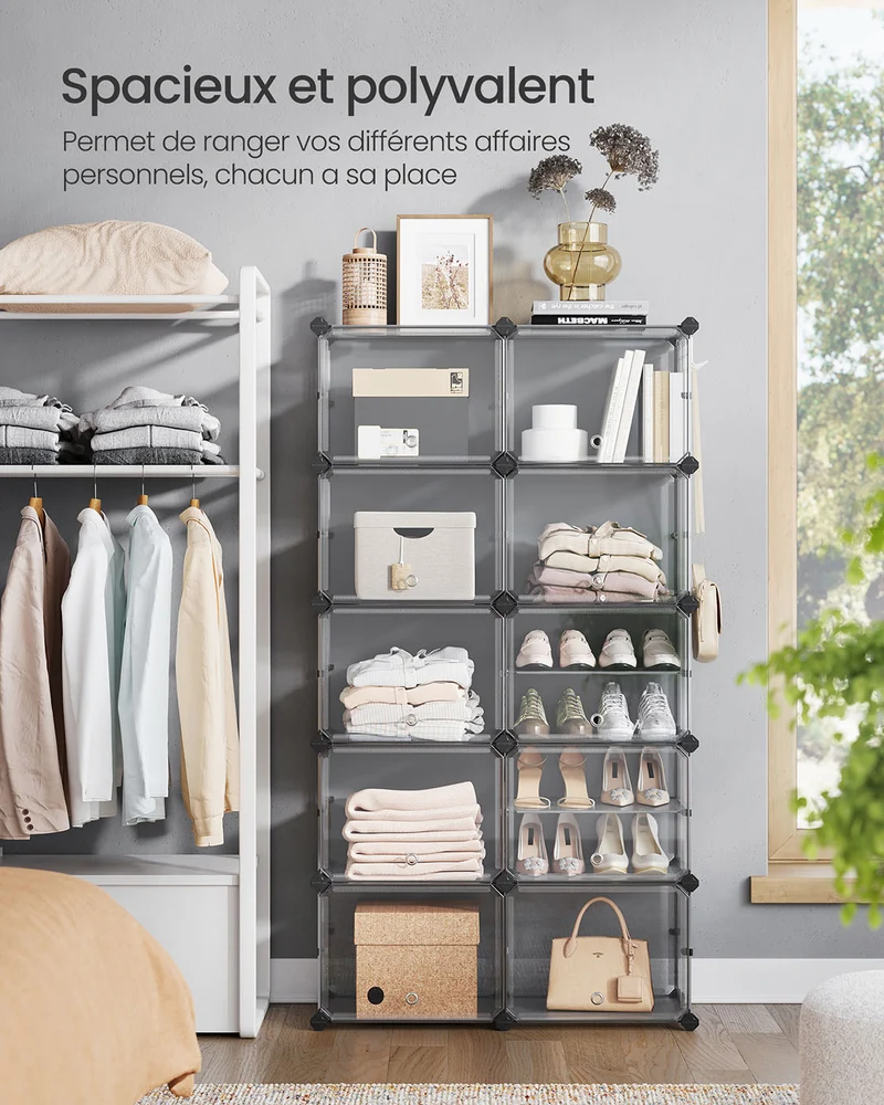 Rangement chaussures modulable 32 x 83 x 156 cm avec 10 compartiments pratique design contemporain en acier gris ardoise 12_0010527