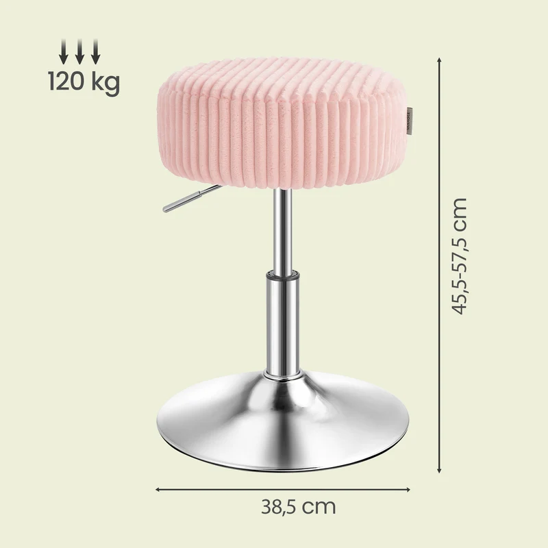 Tabouret de maquillage réglable hauteur pivotant 38,5 x 38,5 x 44-56 cm confort assise épaisse moderne en tissu rose 12_0012833