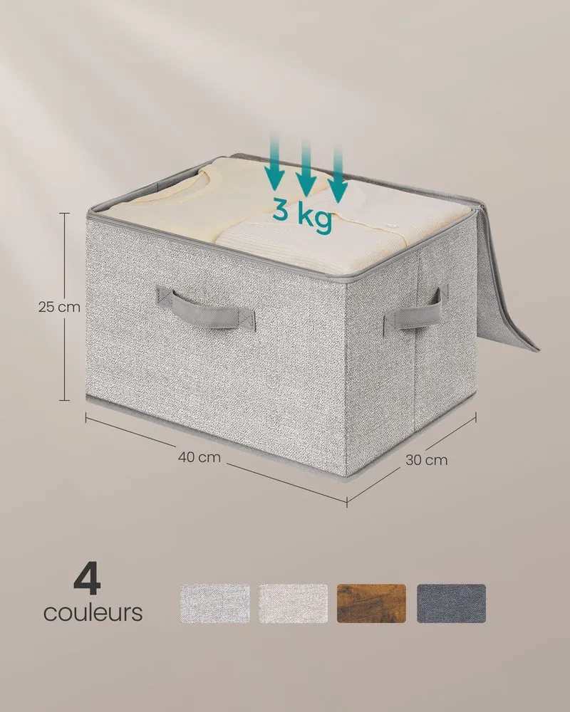 Lot de 6 sacs de rangement pliables avec couvercle 40 x 30 x 25 cm pour jouets vêtements en tissu gris tourterelle 12_0013027