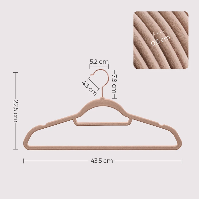 Lot de 30 cintres en velours antidérapants 43,5 x 0,6 x 22,5 cm pour manteaux robes pantalons finition mate en velours marron 12_0010169
